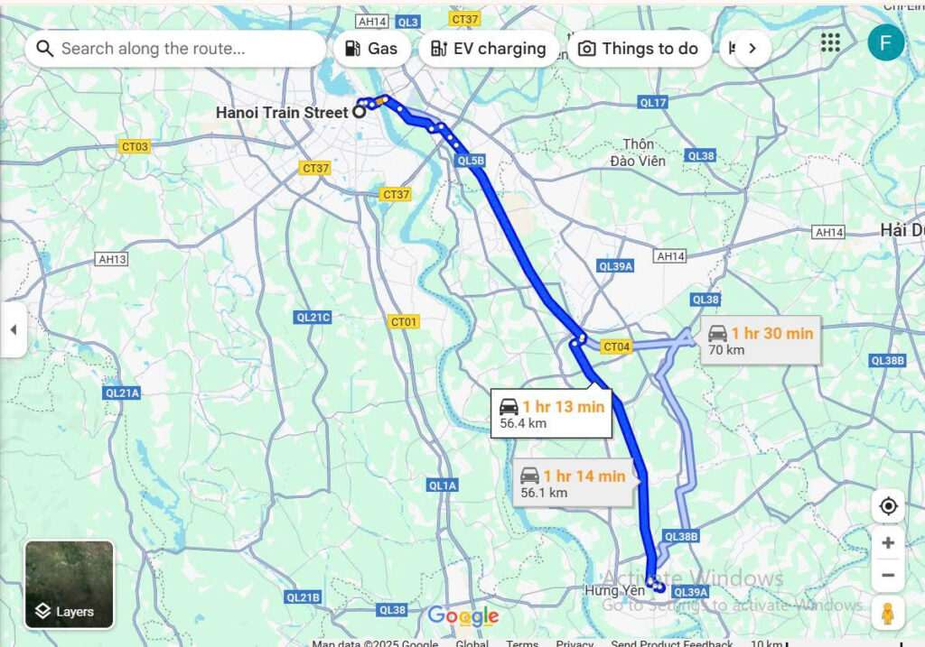 Map Hanoi to Thu Sy village